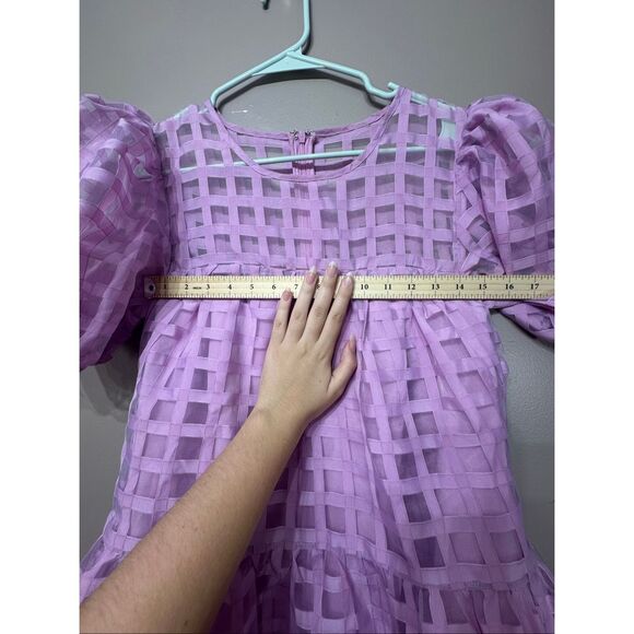English Factory NWT Lilac Purple Grid Puff Sleeve Mini Dress Women's Medium - Picture 6 of 13